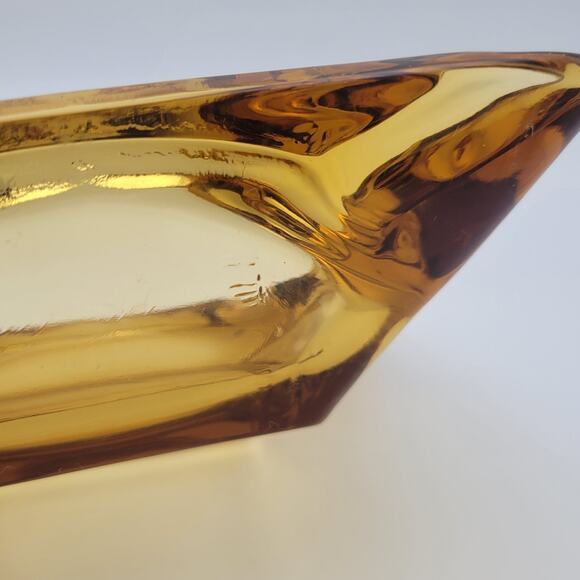 Mid-Century Modern Amber Glass Ashtray Square Geometric 6" Heavyweight Near Mint - Picture 5 of 8